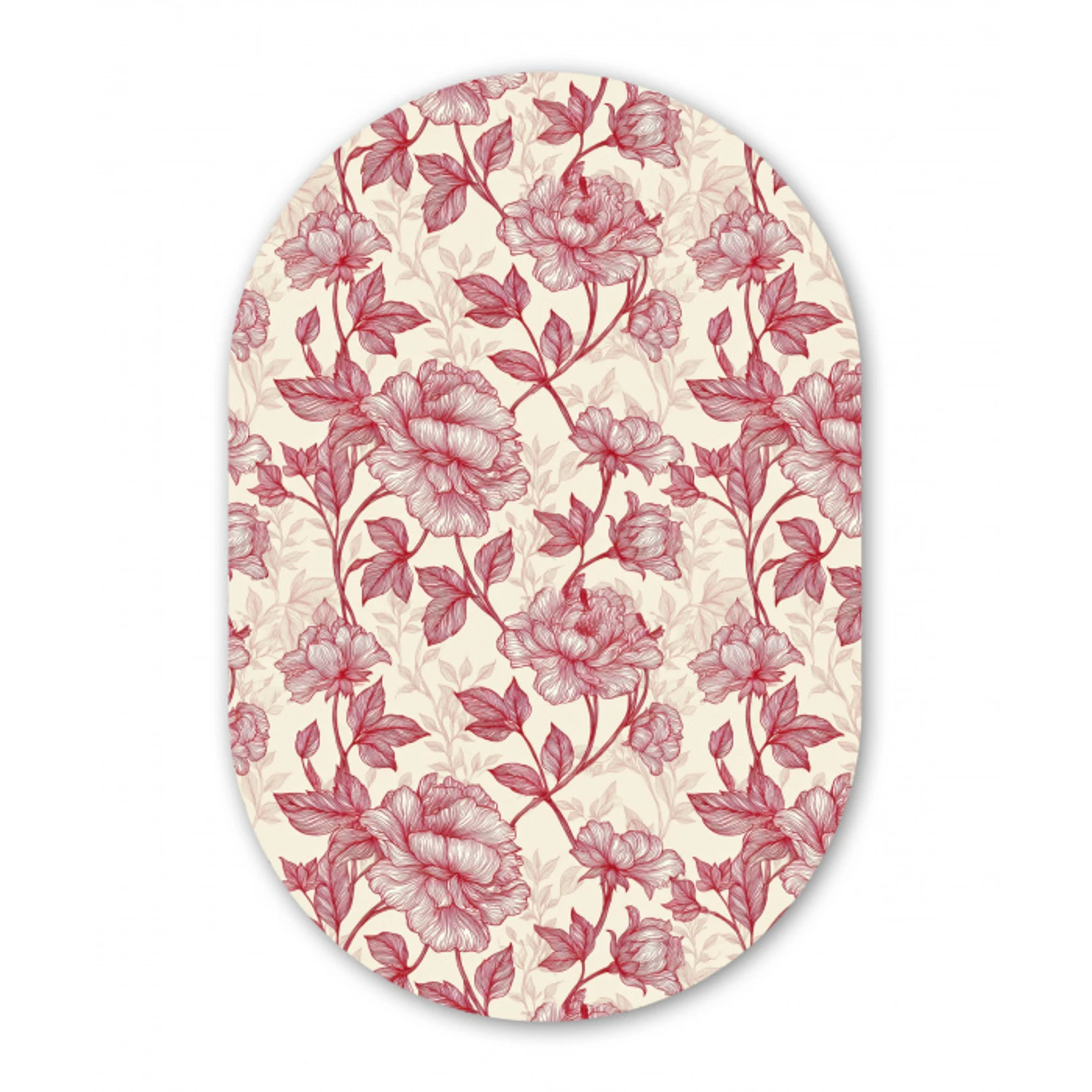 Pioenrozen - Modern -  Rood Wandcirkel Ovaal Aluminium middel 839 -3d