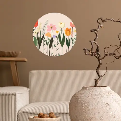 Pasteltinten - Bloemen - Illustratie Wandcirkel behangsticker klein -sfeer1