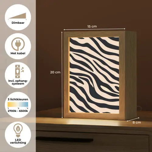 Zebraprint - Dynamisch - Roze Light Box met kabel (Tafellamp) klein -USP_NL