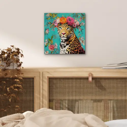 Luipaard - Bloemen - Kroon aluminium wit klein -sfeer3