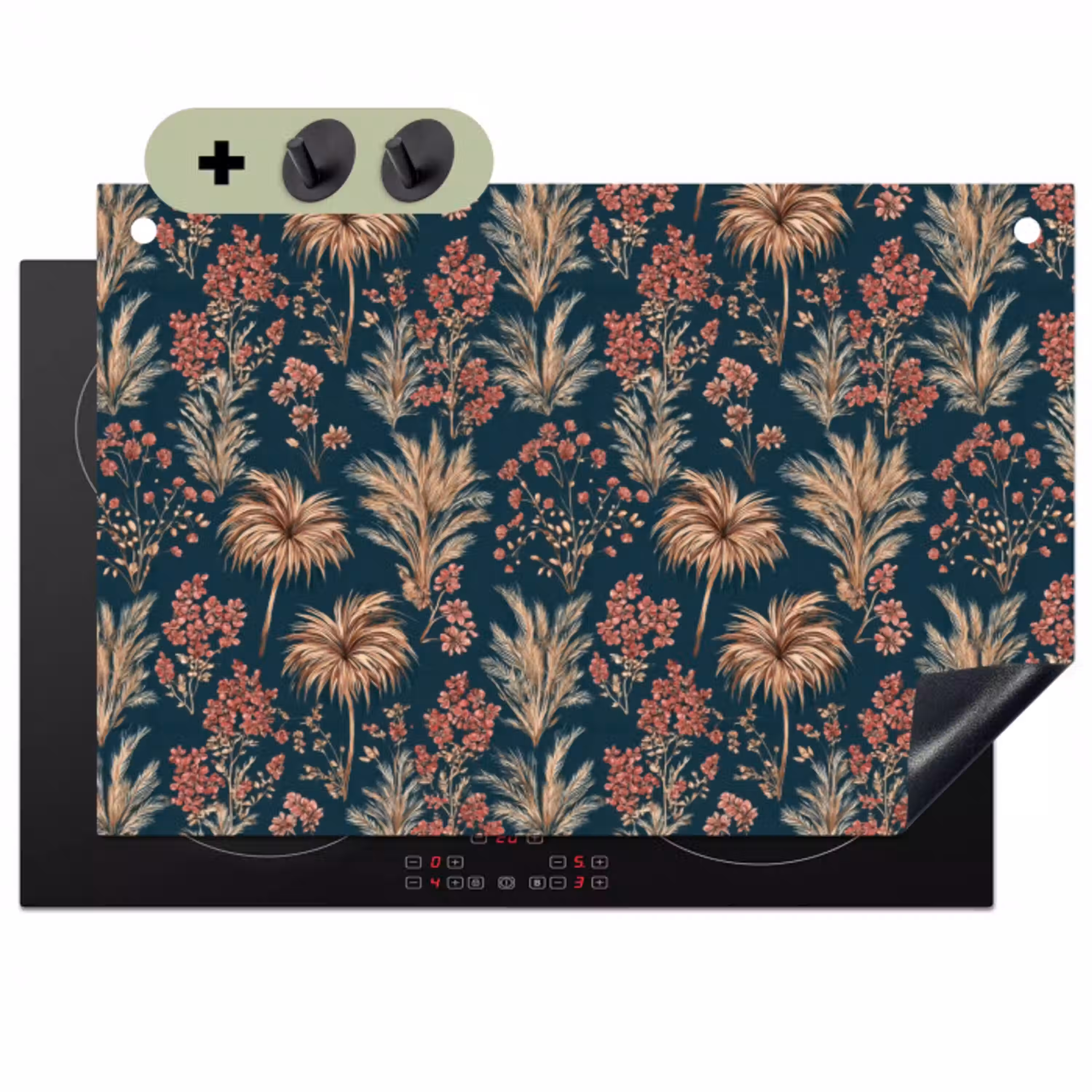 Botanisch - Patroon - Blauw Inductie beschemer met haakjes klein 777 -3d
