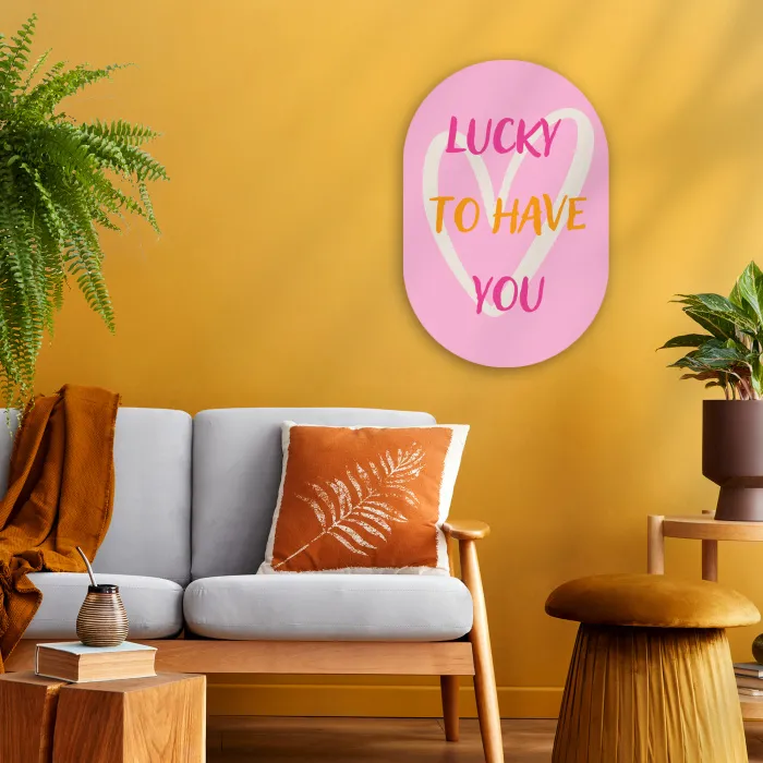 Lucky - Love - Valentijn - Roze Wandcirkel Ovaal Forex klein -sfeer4