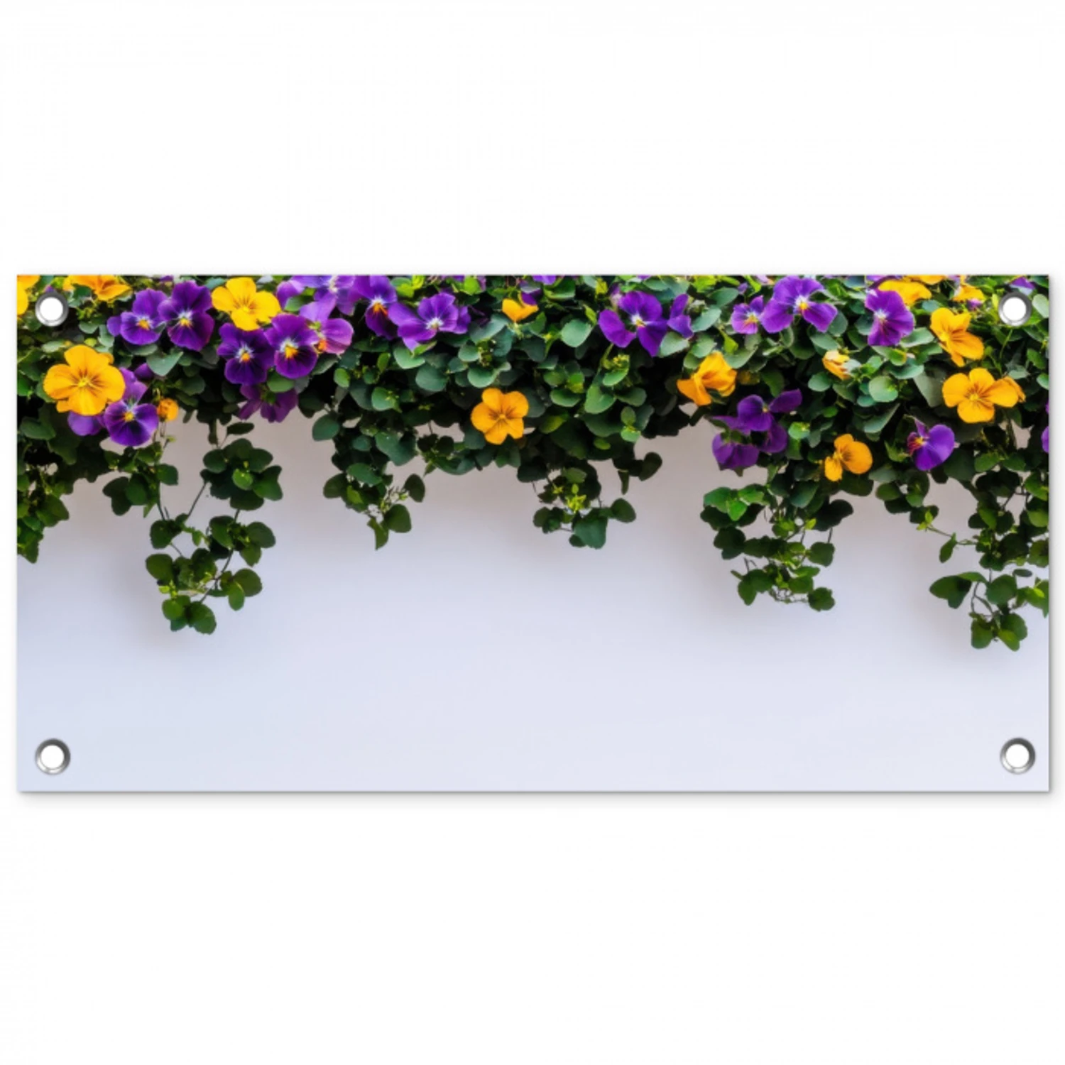 Bloemen - Muur - Geel - Paars tuinposter los doek klein -3d
