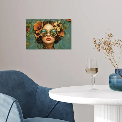 Vrouw - Bloemen - Vlinders - Natuur - Vintage poster papier klein -sfeer3