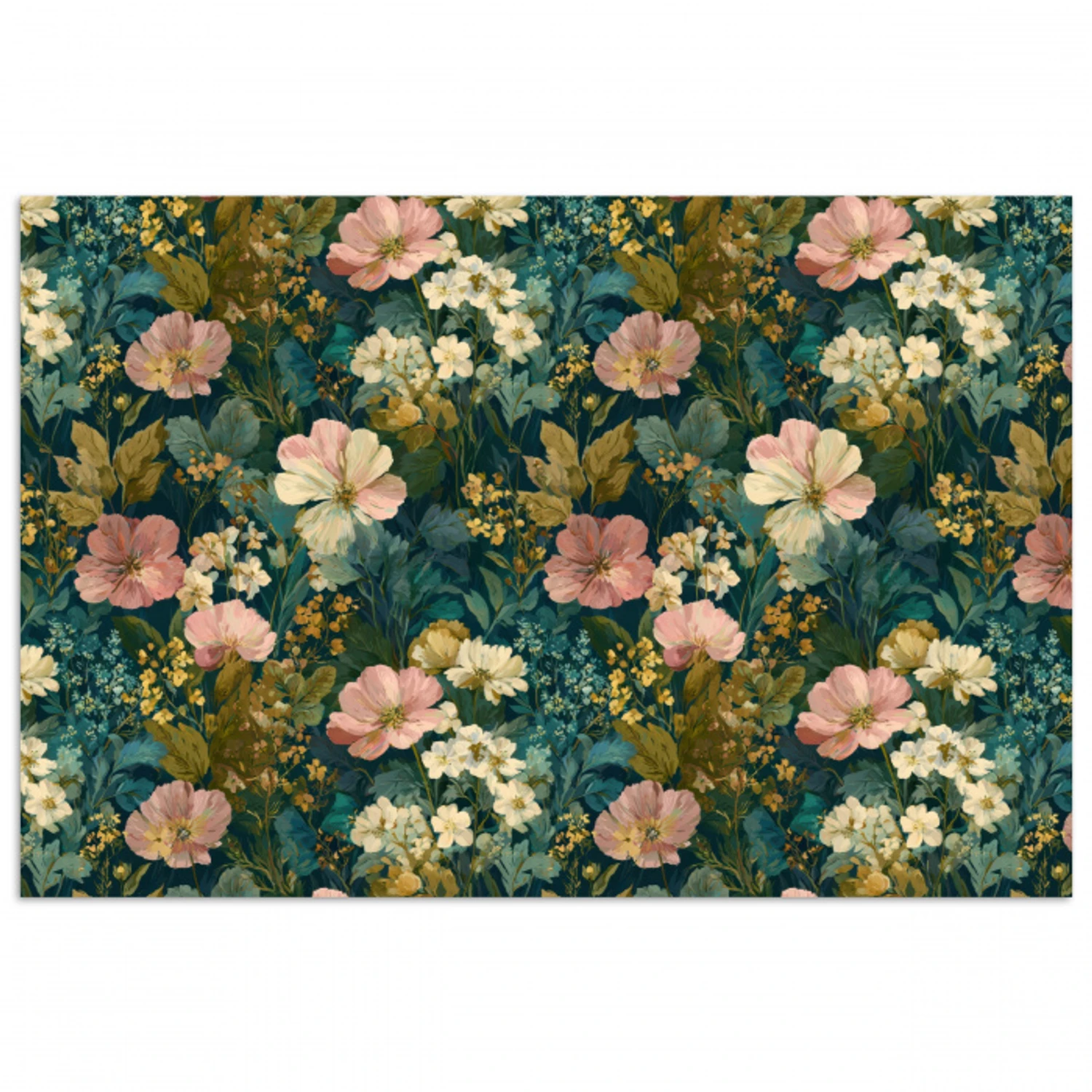 Wilde bloemen - Botanisch - Patroon - Roze - Romantisch poster papier klein 62 -3d