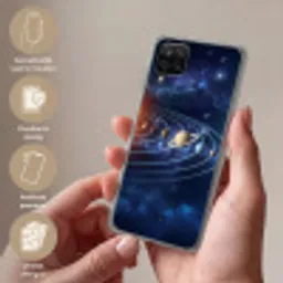 Ruimte - Zonnestelsel - Blauw Telefoonhoesje Samsung Galaxy A12 klein -sfeer3_NL