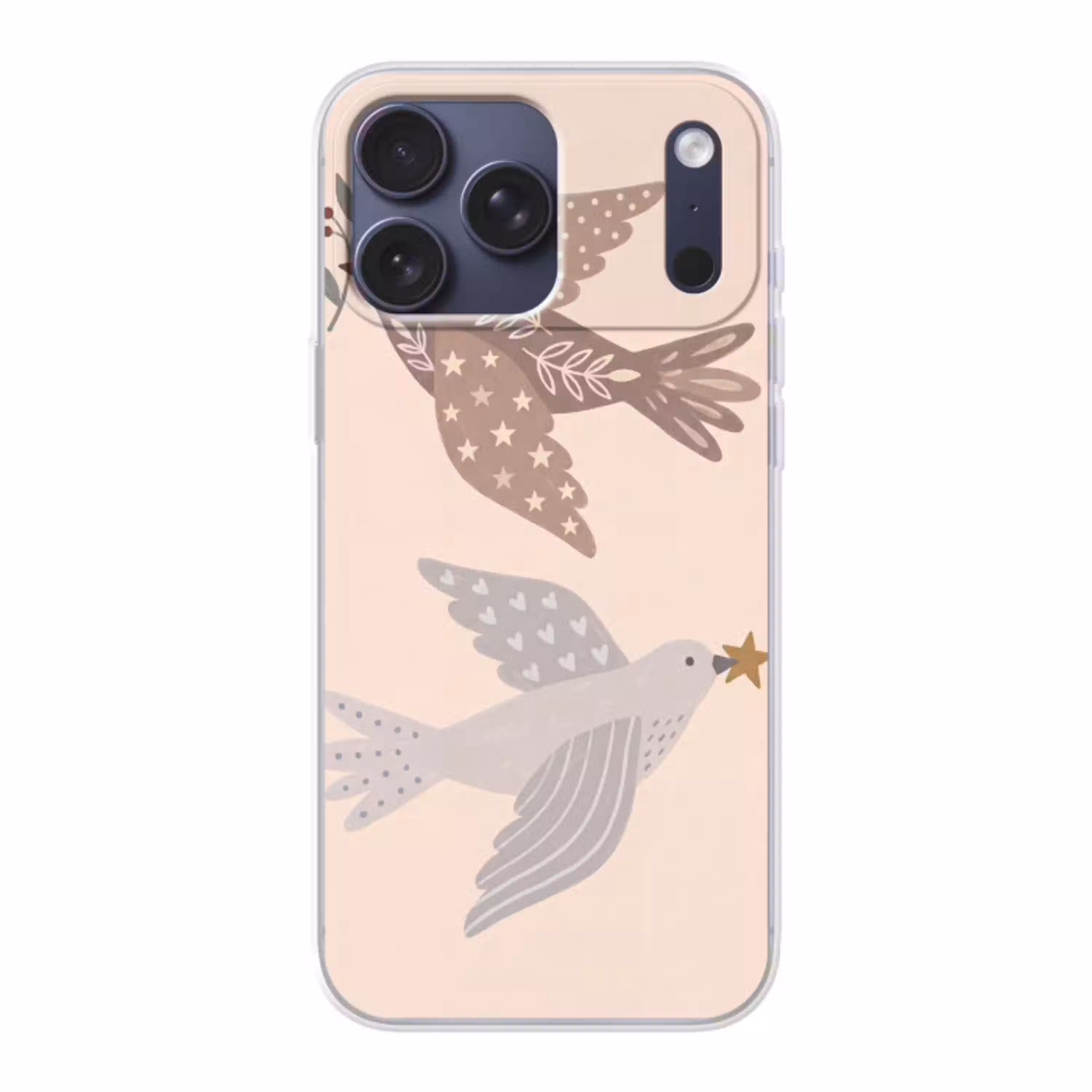 Vogel - Bessen - Natuur - Modern - Beige Telefoonhoesje iPhone 17 Pro Max klein -3d