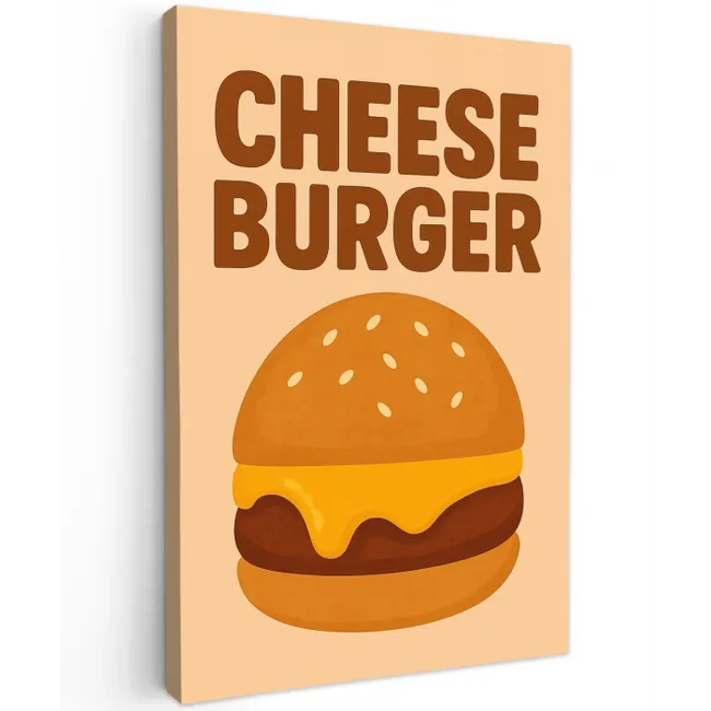 Cheeseburger - Minimalistisch - Geel Tuinposter op houten frame 2 cm dik middel -3d