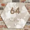 Beigefarbene Blumen - Modern Naambord Hexagon klein -sfeer2