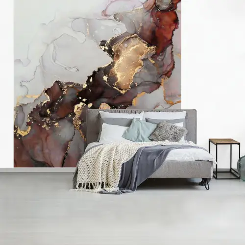 Rood - Marmer - Goud fotobehang vinyl groot -slaapkamer