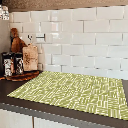 Vlecht - Patroon - Groen Inductie beschermer vinyl 3mm klein 276 -sfeer3