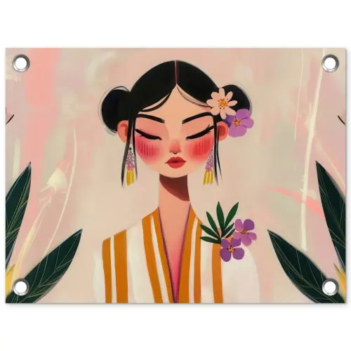 Vrouw - Bloemen - Pastel tuinposter los doek klein -3d