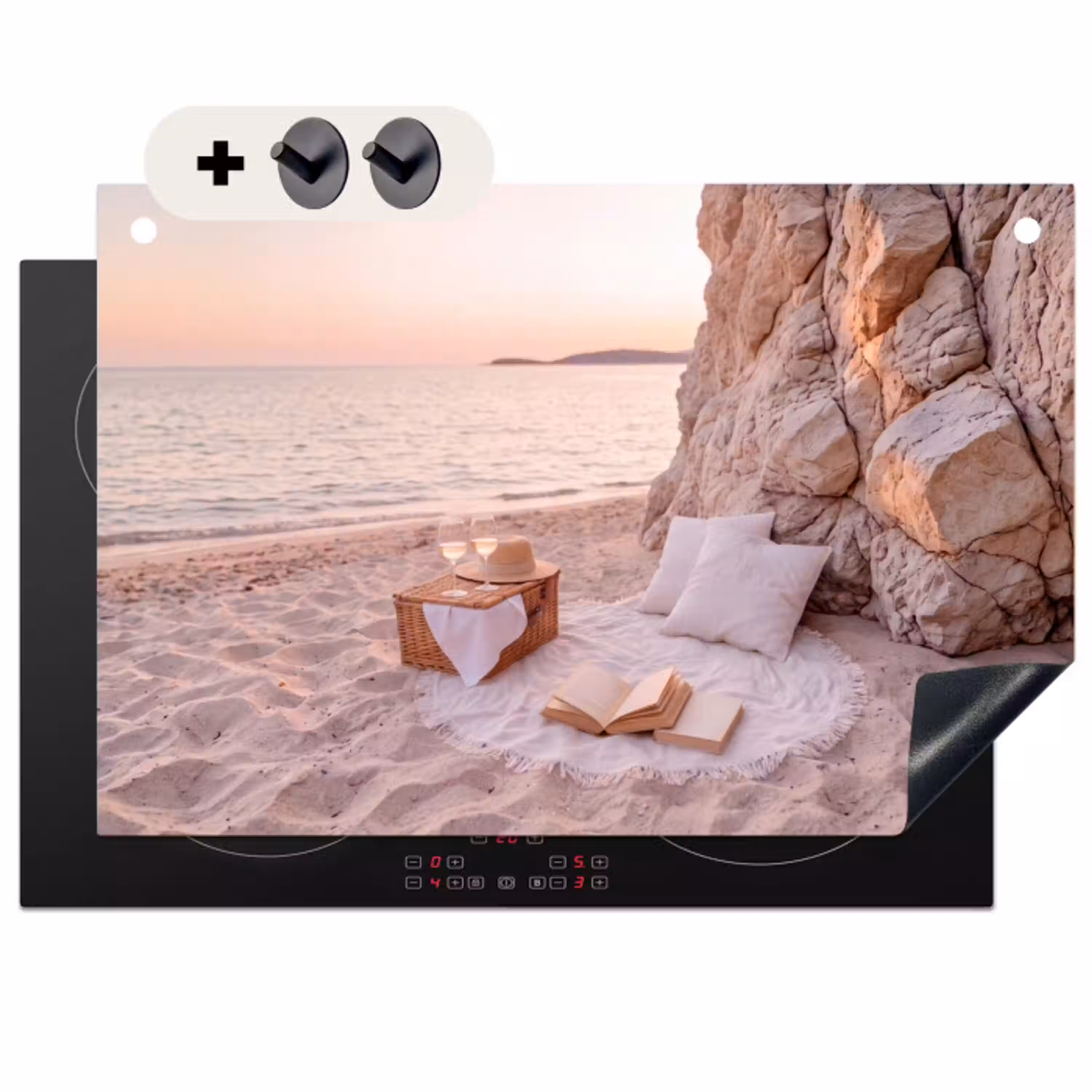 Strand - Picknick - Zonsondergang - Zomer - Natuur Inductie beschemer met haakjes klein -3d