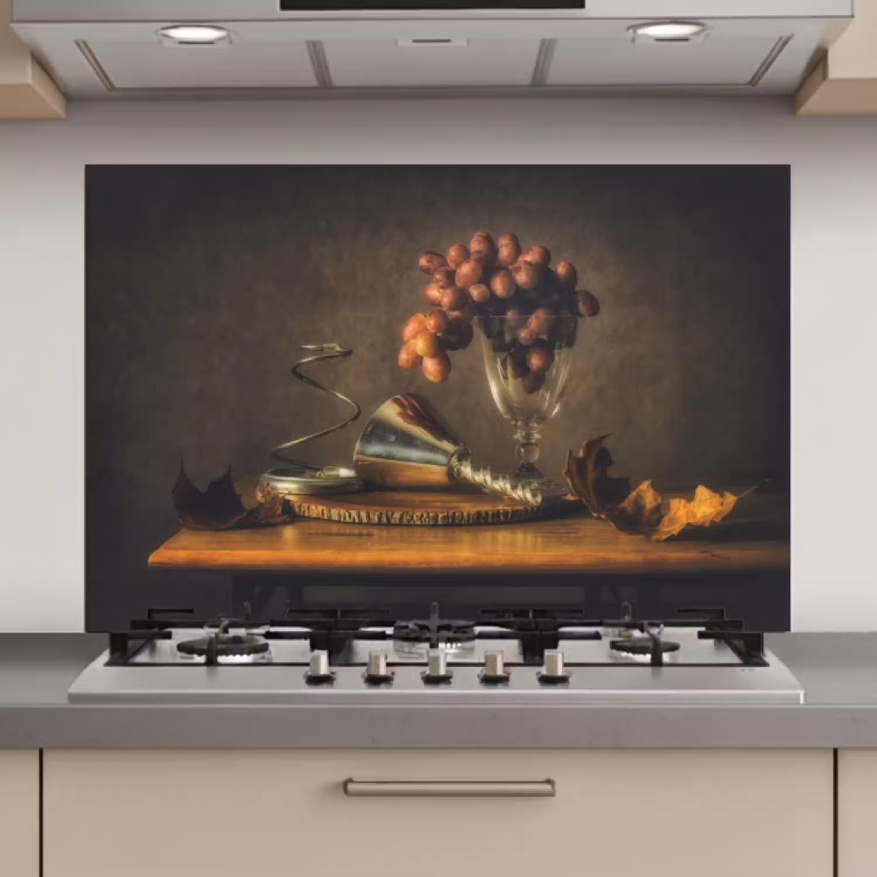 Schilderij - Stilleven - Glas - Druiven - Kunst keuken achterwand spatscherm klein -3d_website
