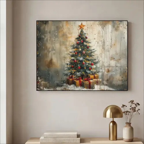 Kerstboom - Vintage - Kerst - Cadeau Textielframe zwart klein -sfeer2