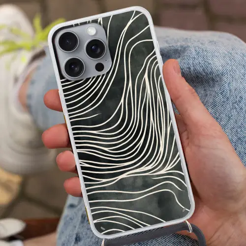 Lijnen - Patroon - Abstract - Wit Hoesje iPhone 16 Pro Max met koord klein -sfeer3