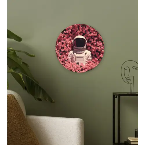 Bloemen - Roze - Astronaut Wandcirkel kunststof plaat 5mm dik klein -sfeer3