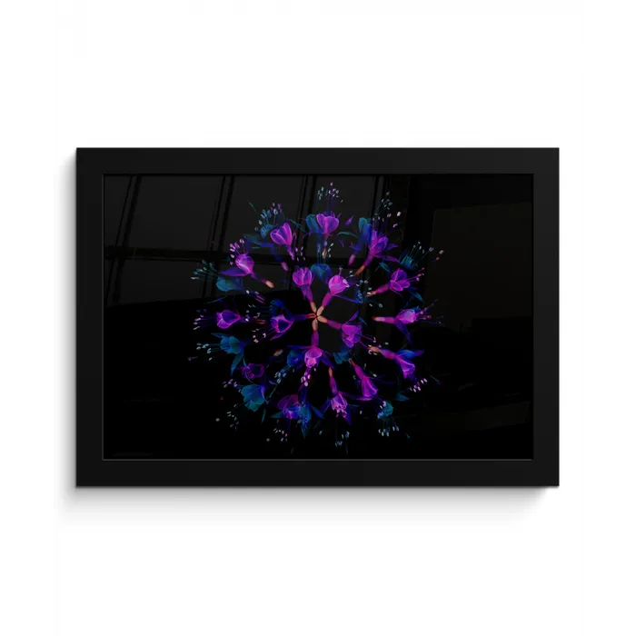 Bloem - Paars - Blauw - Macro - Zwart fotolijst zwart zonder passe partout klein -3d