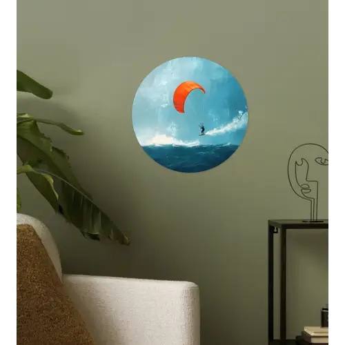 Kitesurfer - Oranje - Zee - Lucht Wandcirkel behangsticker klein -sfeer2