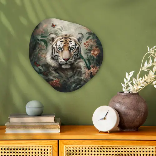 Tijger - Vlinders - Dieren - Jungle - Bloemen Wandcirkel Organisch Forex 3mm klein -sfeer2