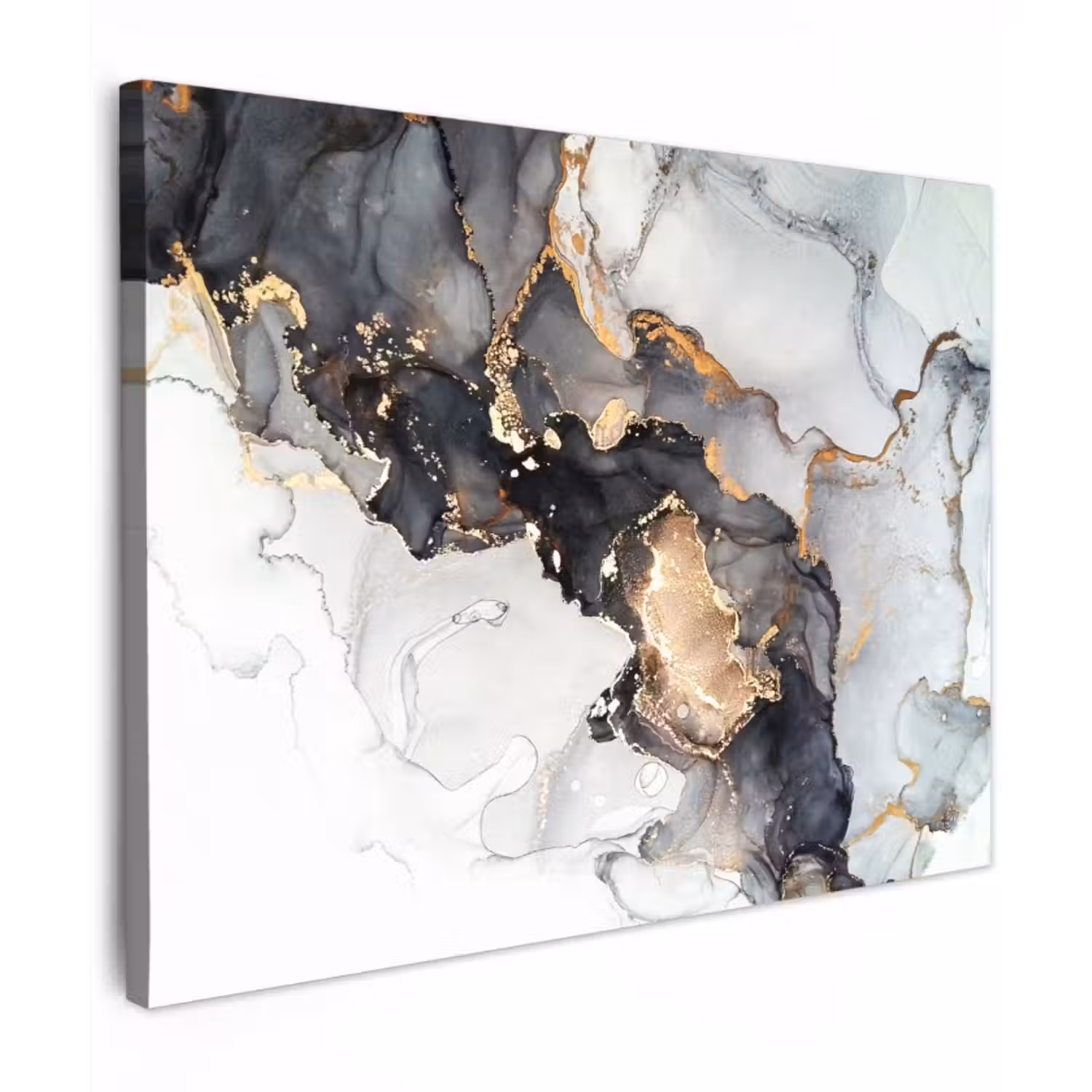 Canvas schilderij - Marmer - Zwart - Wit - Goud - Luxe - Abstract
