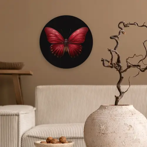 Vlinder - Rood - Minimalistisch Wandcirkel kunststof plaat 5mm dik klein -sfeer1