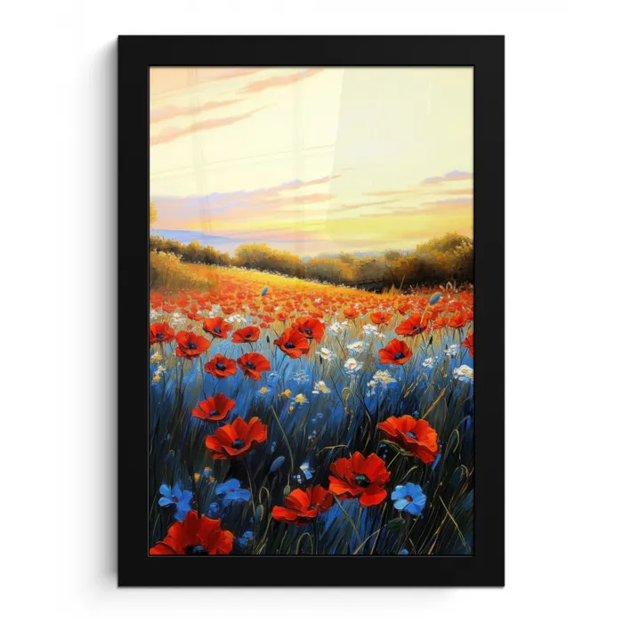 Klaproos - Bloemenveld - Kleurrijk fotolijst zwart zonder passe partout klein -3d