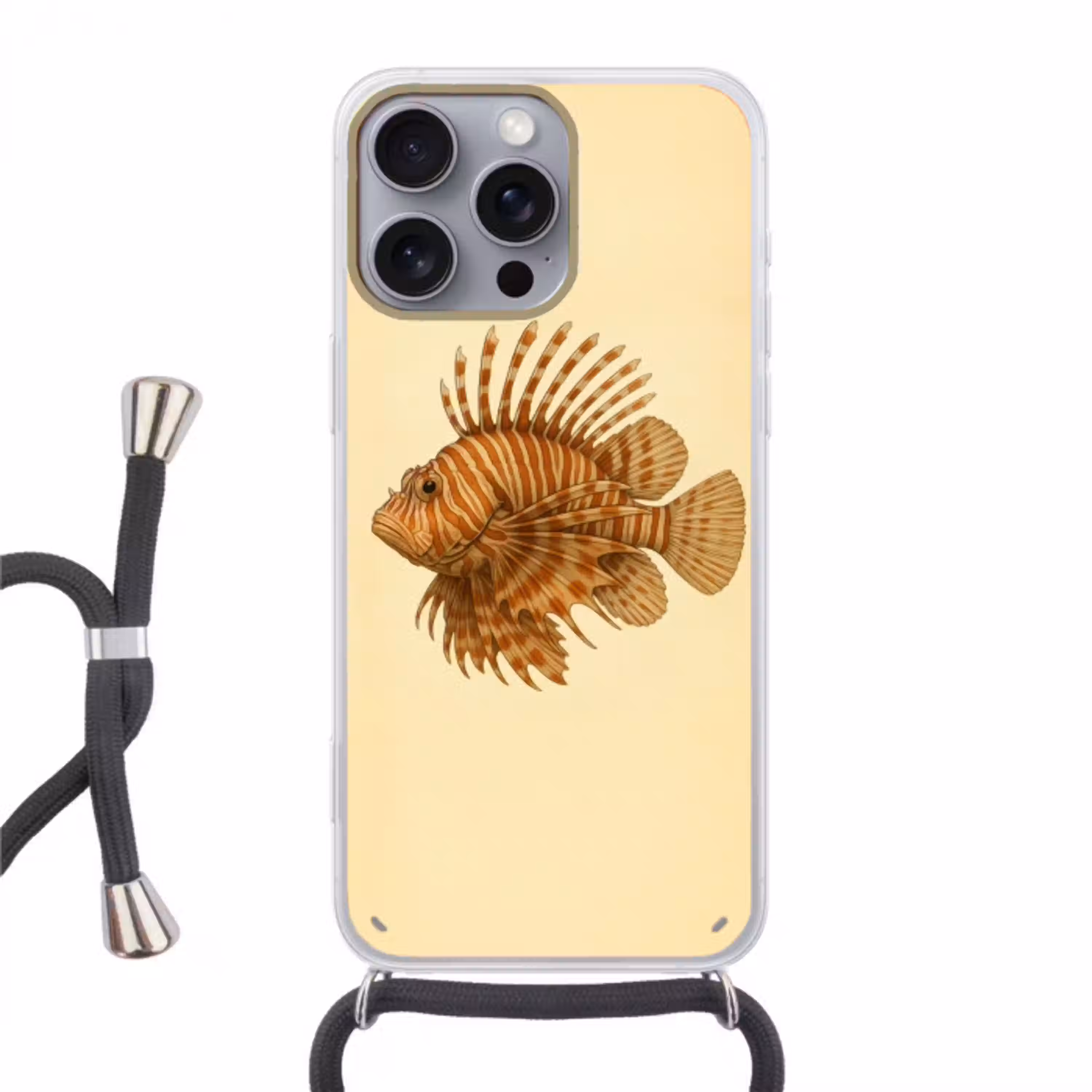 Strepen - Vis - Rond - Stekels Hoesje iPhone 16 Pro Max met koord klein -3d