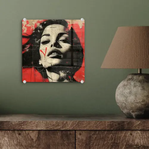 Graffiti - Vrouw - Rood - Street art - Banksy plexiglas 5mm klein -sfeer3