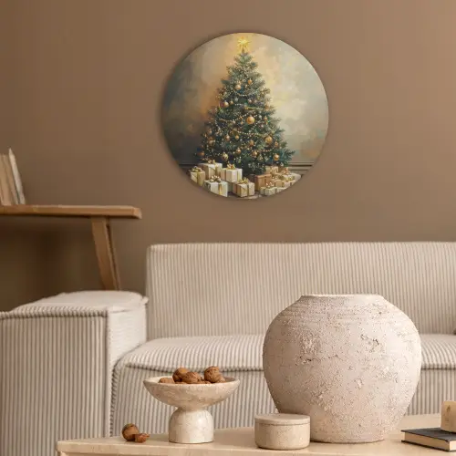 Kerstboom - Cadeaus - Goud Akoestische PET Vilt - Rond klein -sfeer1