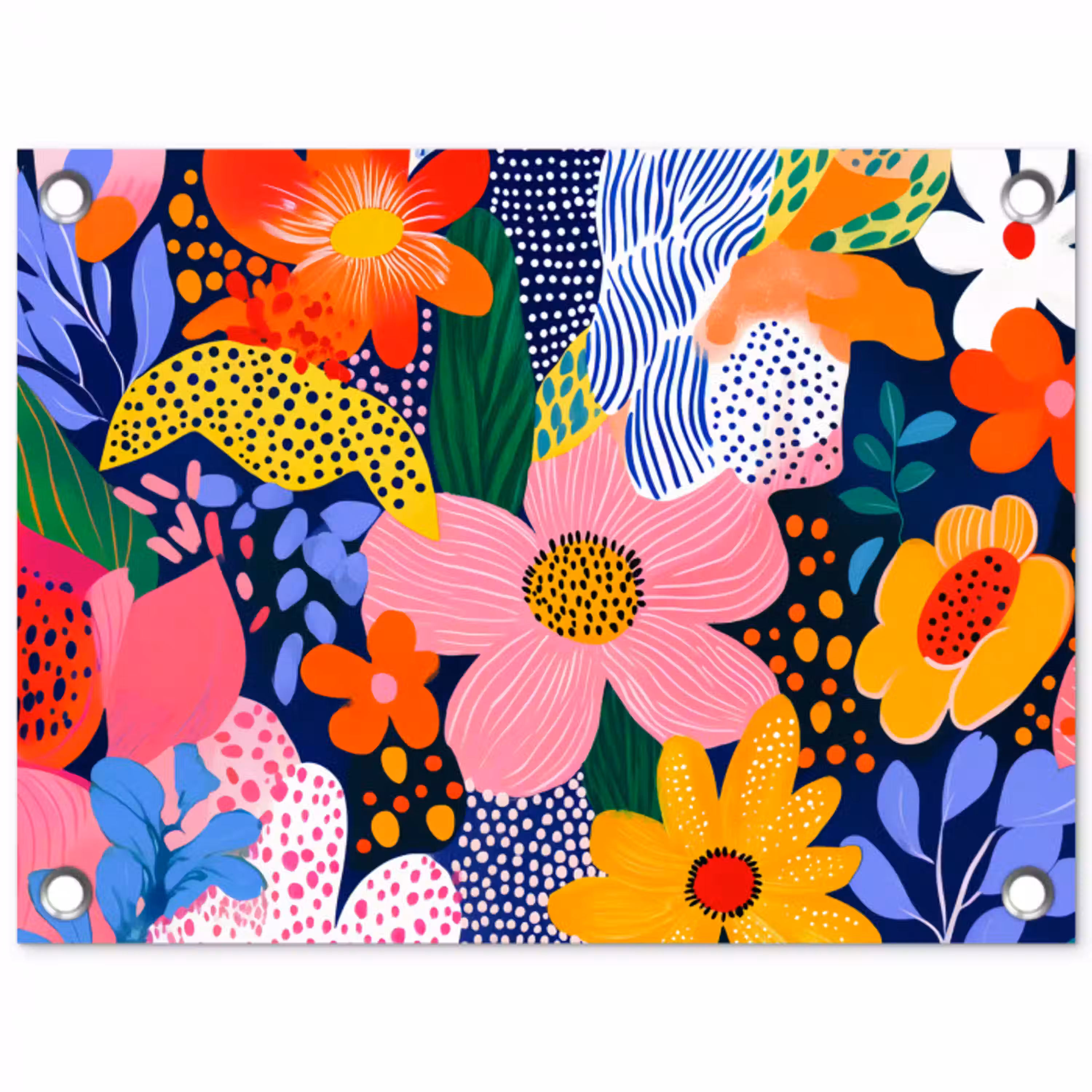 Kleurrijk - Bloemen - Abstract - Stippen tuinposter los doek klein -3d