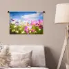 Bloemen - Wei - Paars - Gras - Wit - Wolken - Blauw Wandkleed katoen klein -sfeer4