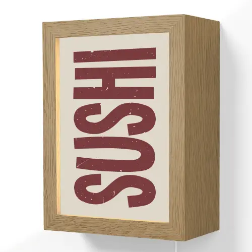 Sushi - Rood - Japandi - Decoratie Light Box met kabel (Wandlamp) klein -3d