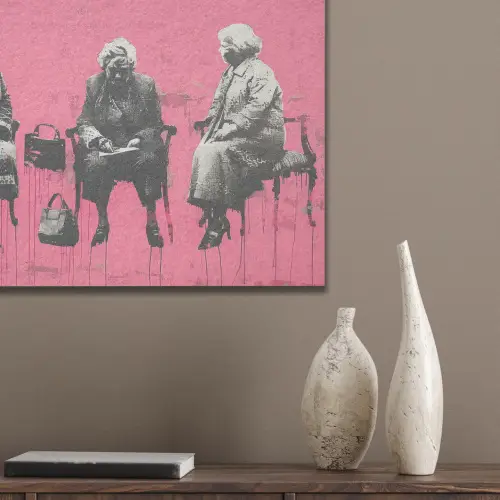 Graffiti - Vintage - Zwart - Street art - Roze - Banksy PET vilt klein -sfeer6_closeup
