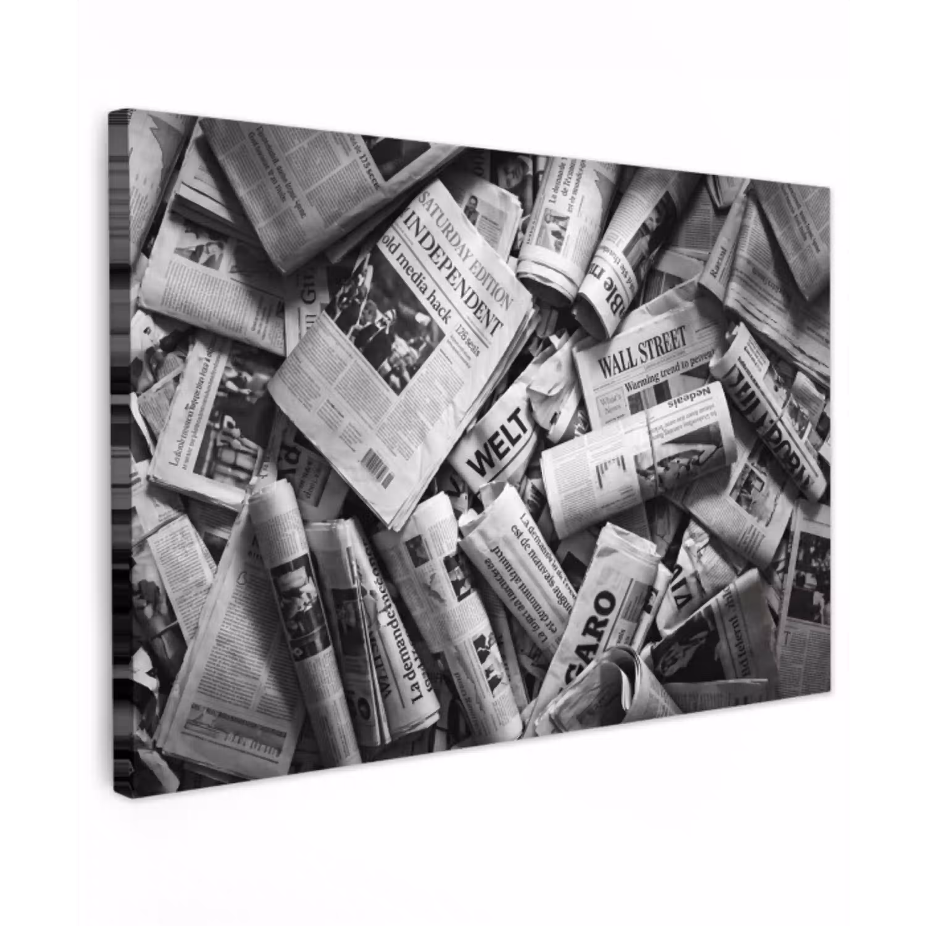 Krant - Stapel - Nieuws - Zwart-wit canvas 2cm klein -z3d
