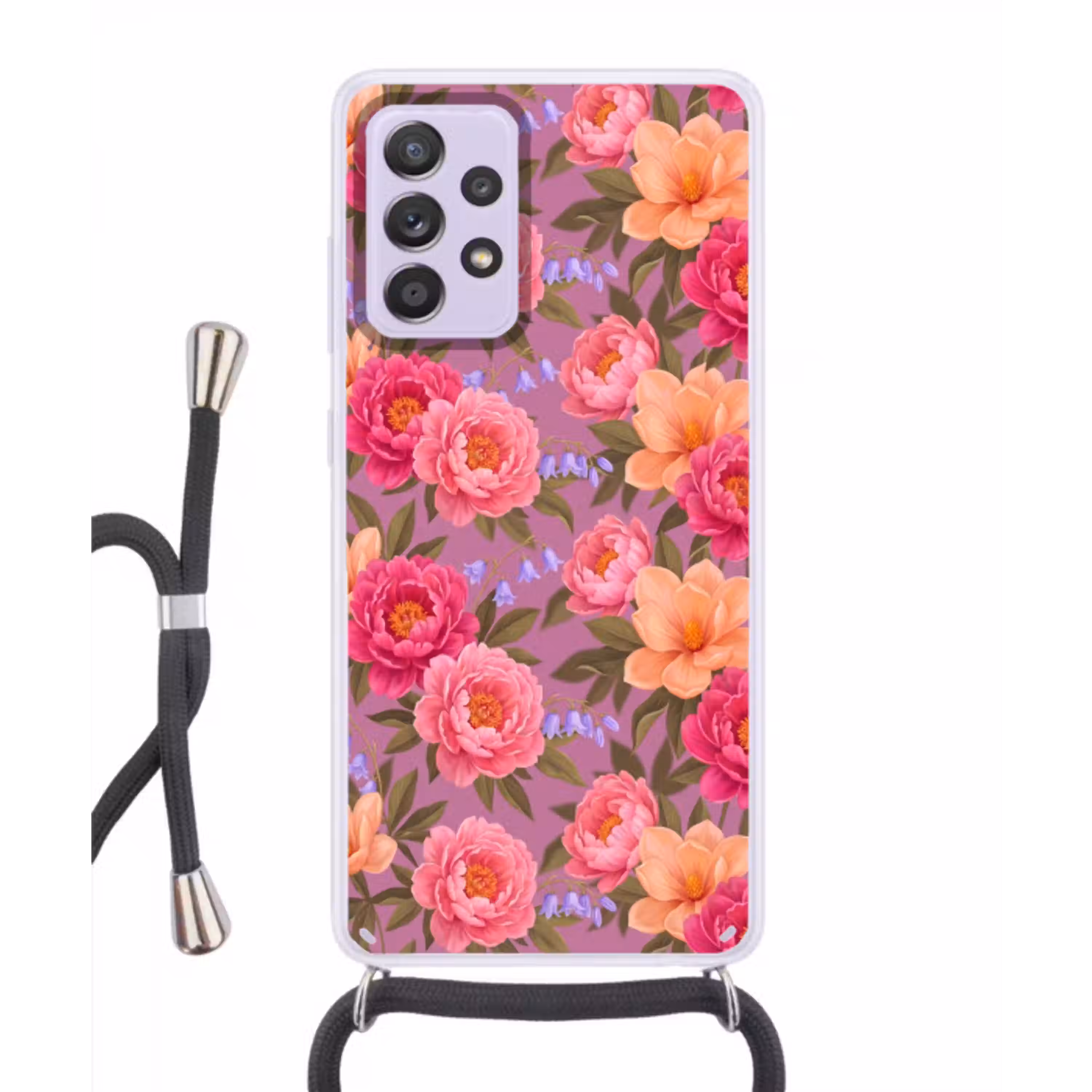 Bloemen - Patroon - Illustratie - Roze Hoesje Samsung Galaxy A52 5G met koord klein -3d