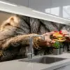 Vrouw - Hamburger - Bontjas keuken achterwand 2 middel -3d_schuin