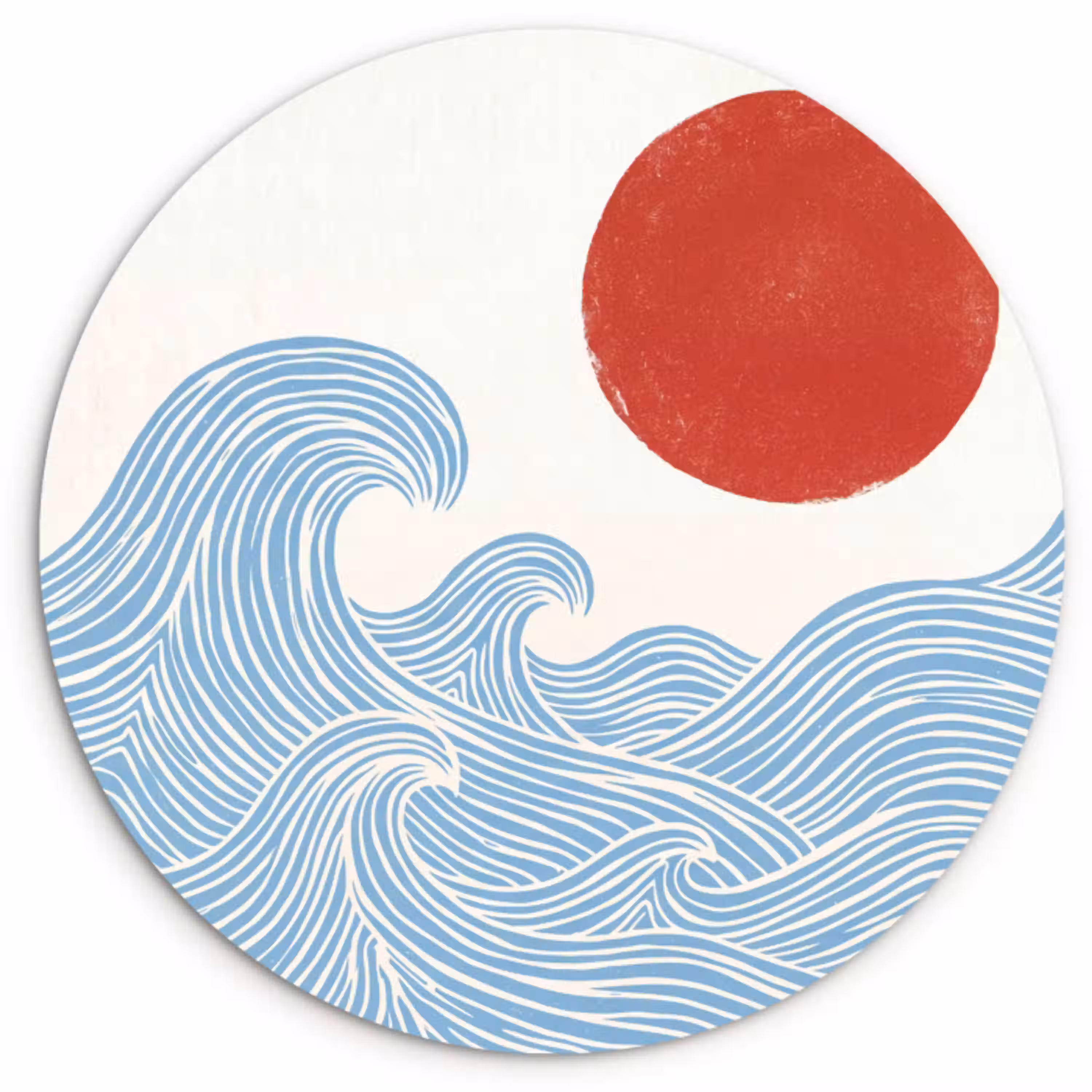 Zon - Golven - Oceaan - Abstract - Rood Wandcirkel kunststof plaat 5mm dik klein -3d