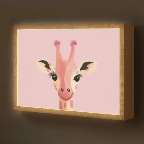 Giraffe - Illustratie - Roze Light Box met batterij (Wandlamp kind) middel -z3d_website