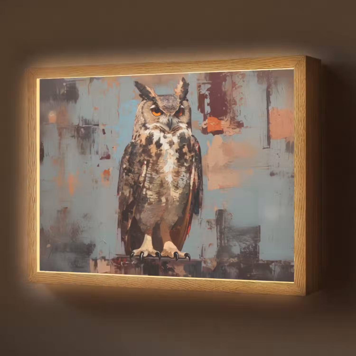 Lightbox - Wandlamp - Geschilderd - Abstract - Uil - Bruin