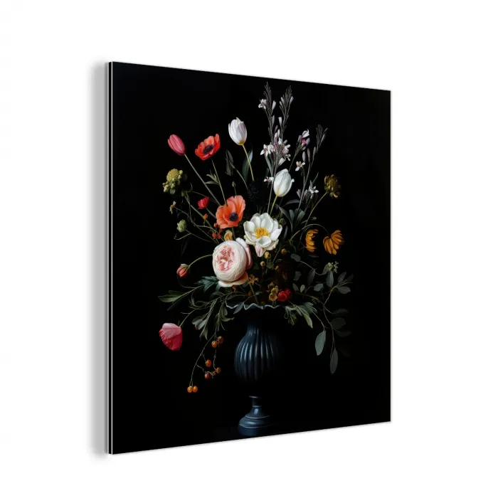 Bloemstuk - Vaas - Zwart aluminium wit klein -3d