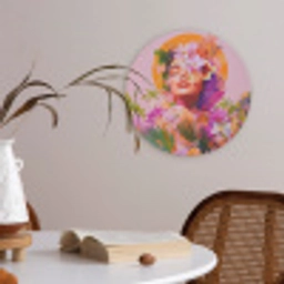 Vrouw - Abstract - Cirkel - Bloemen Akoestische PET Vilt - Rond klein -sfeer3
