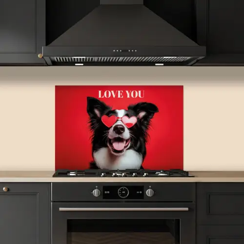 Hond - Hartjesbril - Loveyou - Rood keuken achterwand spatscherm klein -sfeer1