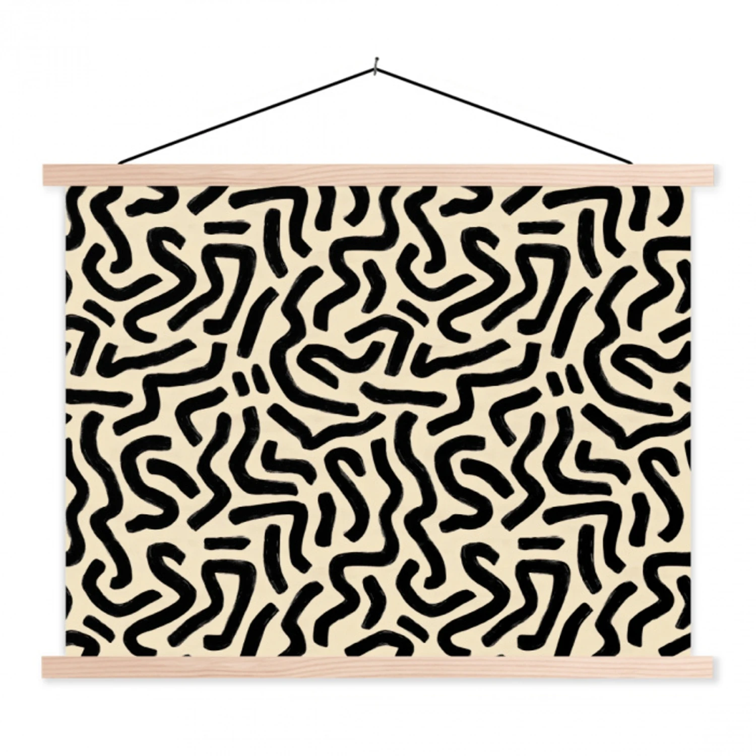 Abstract - Lijnen - Zwart textielposter latten blank klein 122 -3d