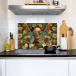 Bloemenkrans - Vrouwengezicht - Zonnebril - Oranje Inductie beschemer met haakjes klein -sfeer2