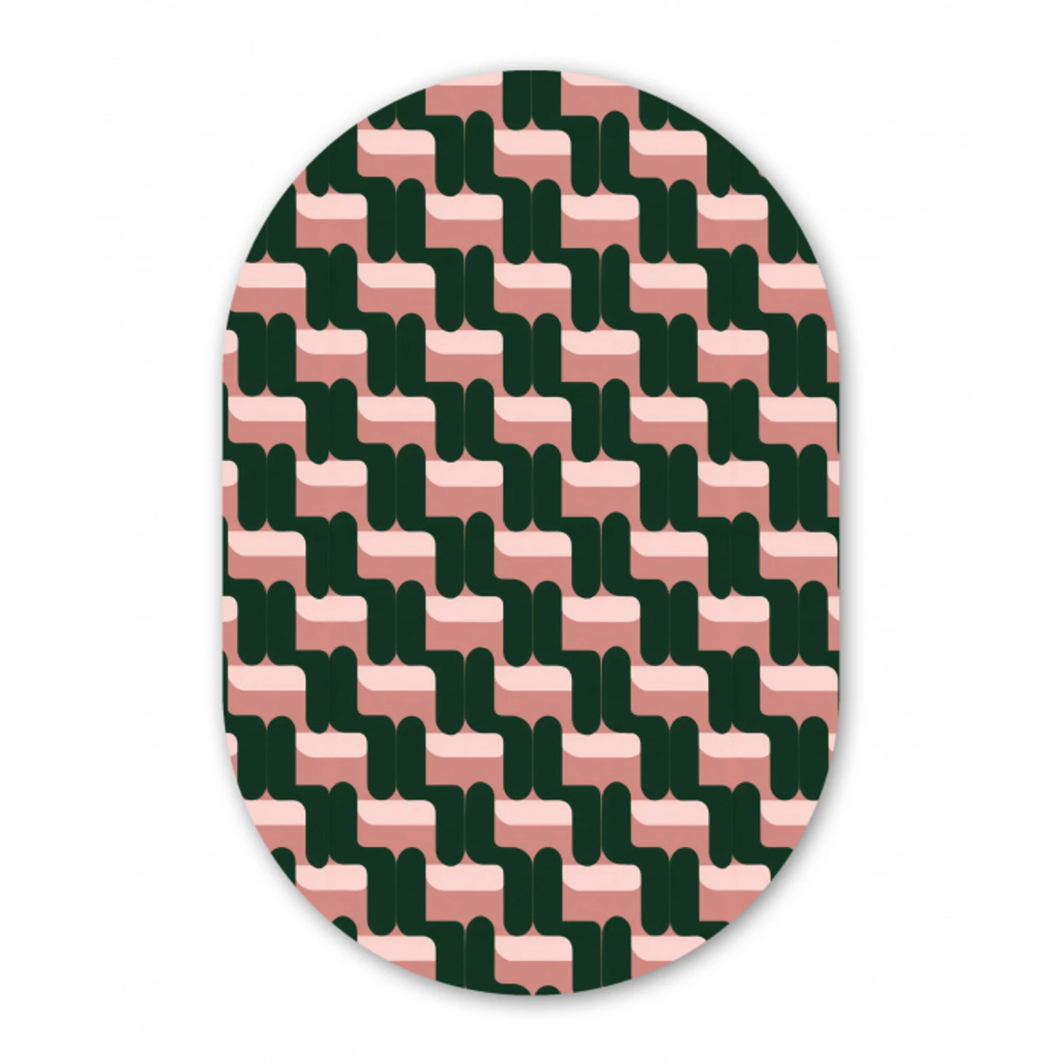 Vlechtpatroon - Groen - Roze - Geometrisch Wandcirkel Ovaal Aluminium middel 839 -3d