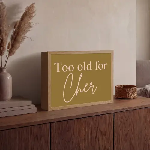 Groen - Too old for cher - Roze Light Box met batterij (Wandlamp) middel -sfeer2