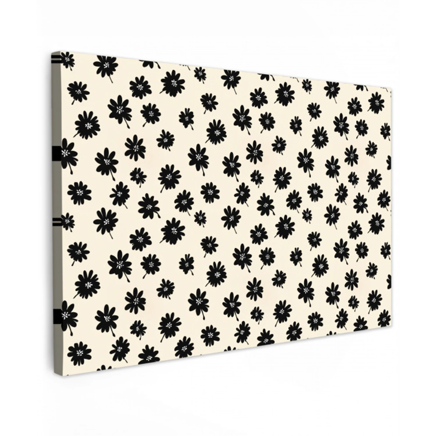 Madeliefjes - Grafisch - Zwart - Beige Tuinposter op houten frame 2 cm dik klein 845 -3d