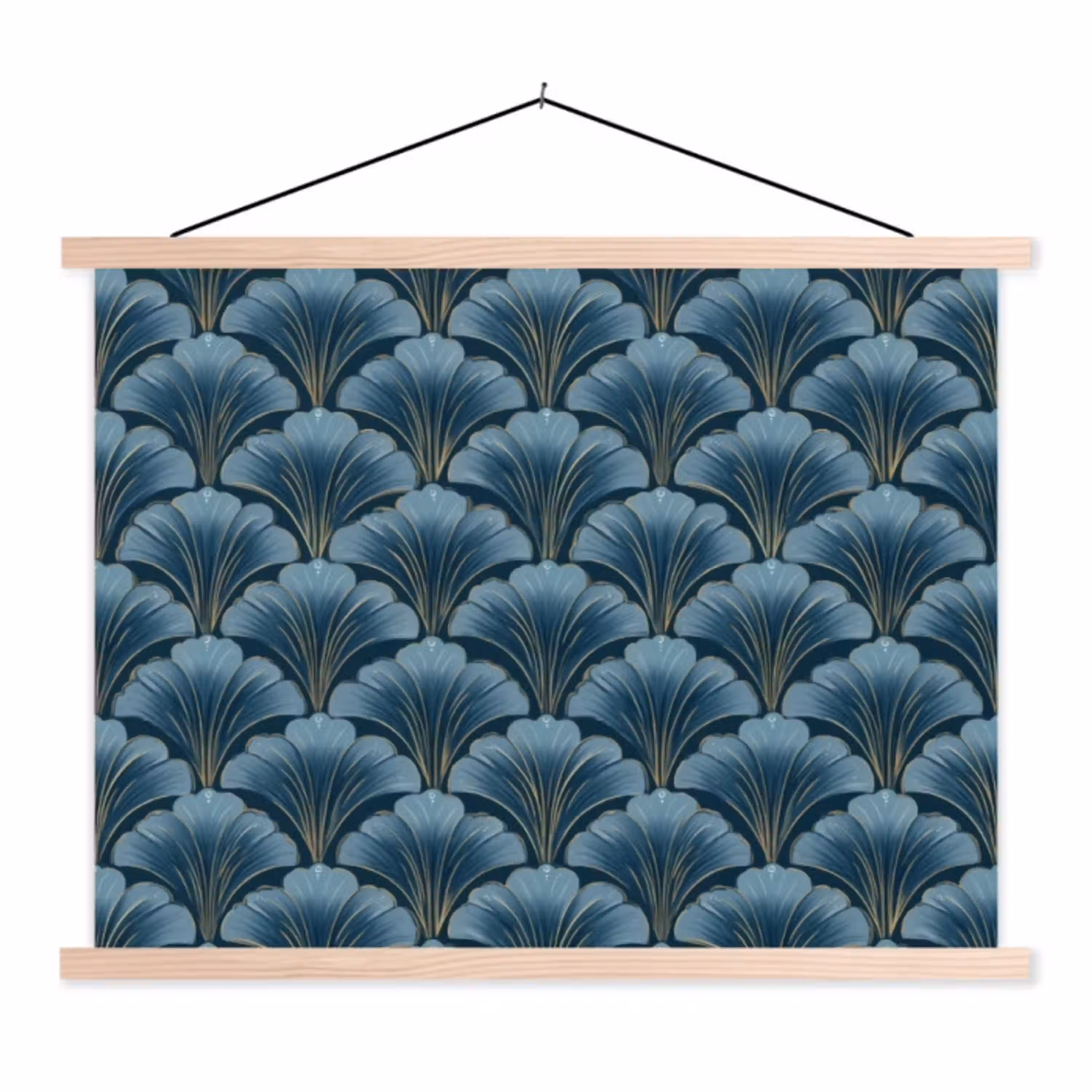 Patroon - Ginkgoblad - Blauw textielposter latten blank klein 122 -3d