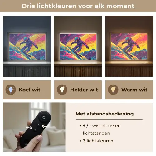 Snowboarden - Sneeuw - Kleurrijk Light Box met batterij (Wandlamp kind) middel -USP_lichtkleurNL